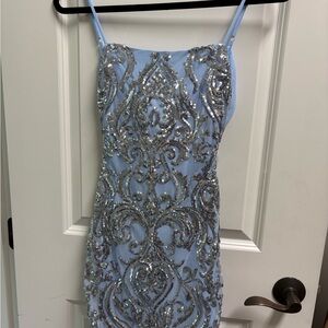 B Darlin Sequined Blue Backless Dress